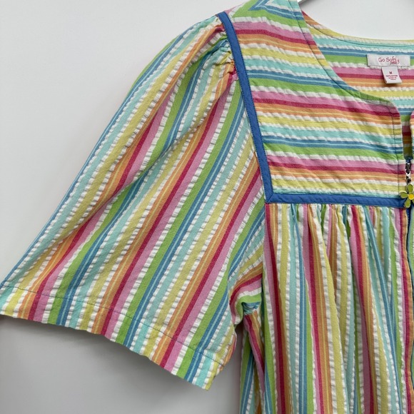 Go Softly Patio House Dress Lounge MuMu Size Medium Pocket Full Zip Rainbow Boho - Picture 7 of 12